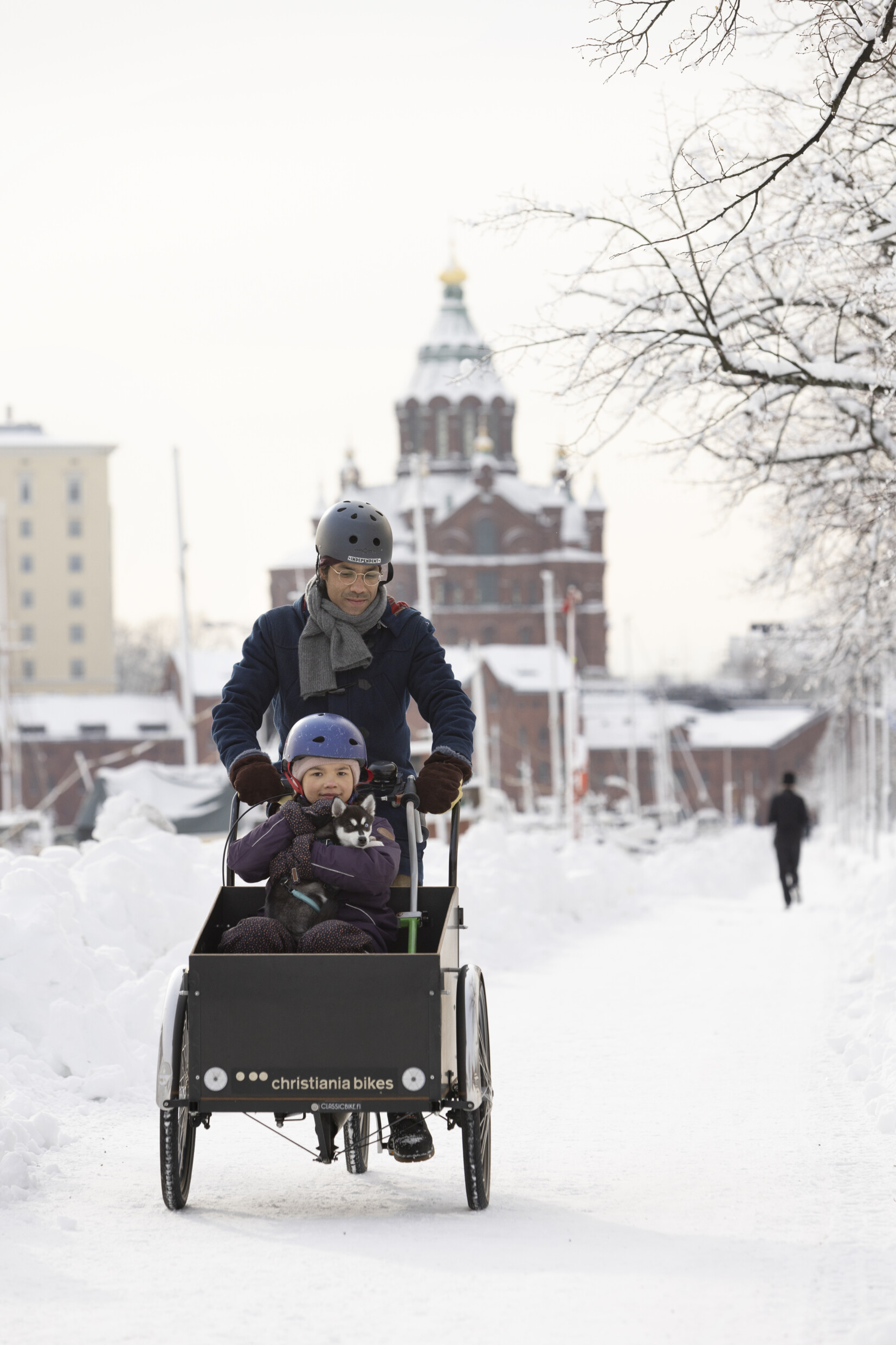 Winter biking with cargo bike in Helsinki